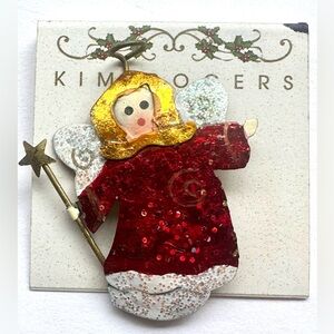 Kim Rogers Sparkle Fairy Angel Brooch Red Dress Goldie Lock Hair and Star Wand